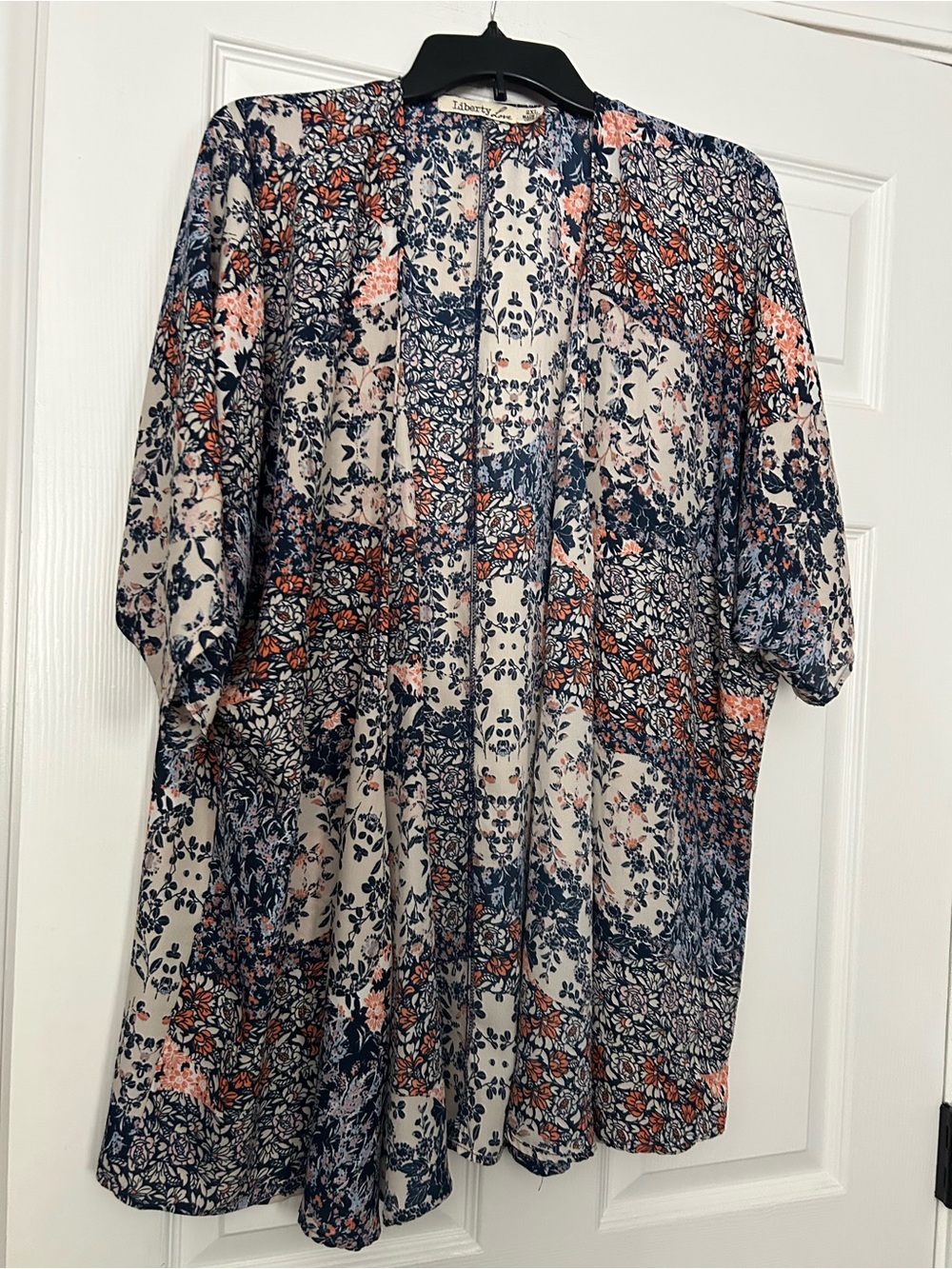Liberty Love Floral Patchwork Cardigan in Navy, Coral & Cream